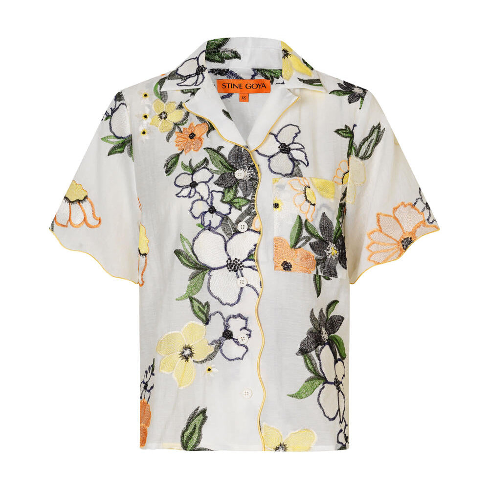 Scalloped kortærmet skjorte - Wild Flowers Emb